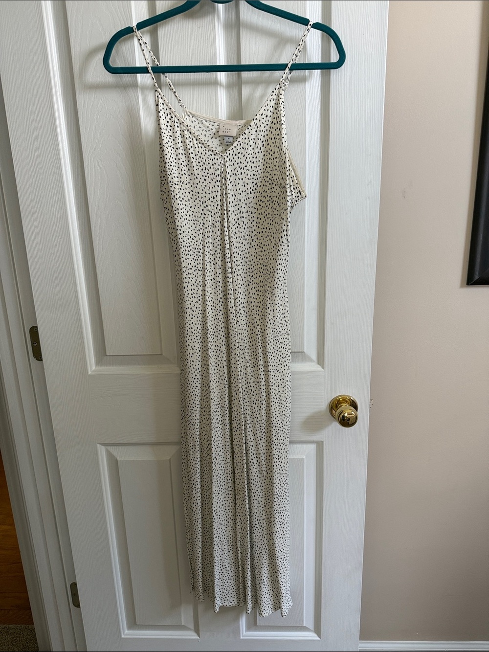 🌸 a new day: Cream Maxi Slip Dress with Black Dot Print